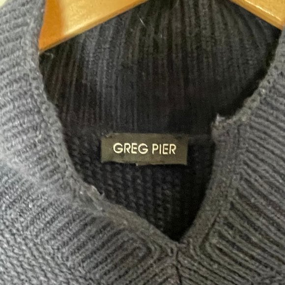 Greg Pier Mens Navy Blue Cashmere V-Neck High Neck Pullover Sweater Italy - Picture 4 of 15
